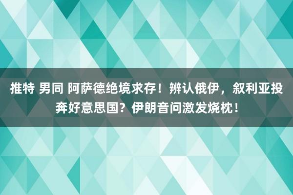 推特 男同 阿萨德绝境求存！辨认俄伊，叙利亚投奔好意思国？伊朗音问激发烧枕！