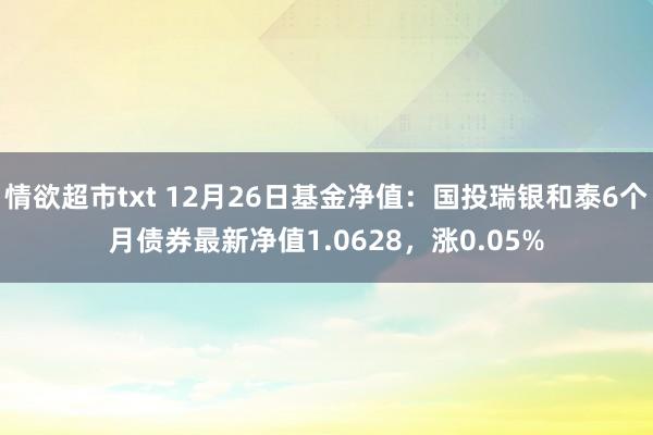 情欲超市txt 12月26日基金净值：国投瑞银和泰6个月债券最新净值1.0628，涨0.05%